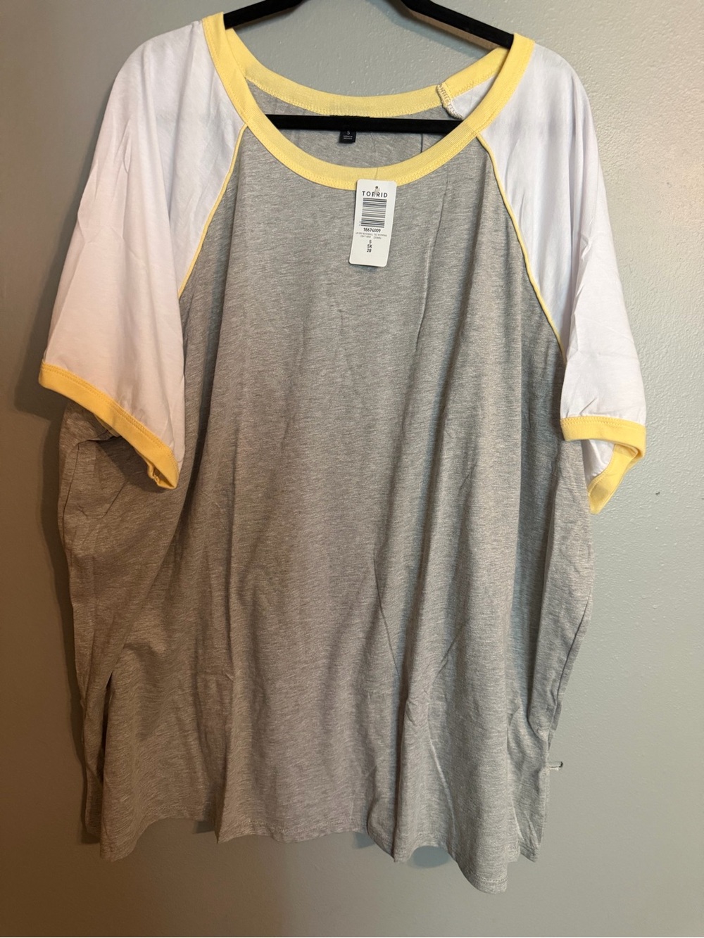 torrid Grey Raglan Tee with Yellow Trim and White Sleeves